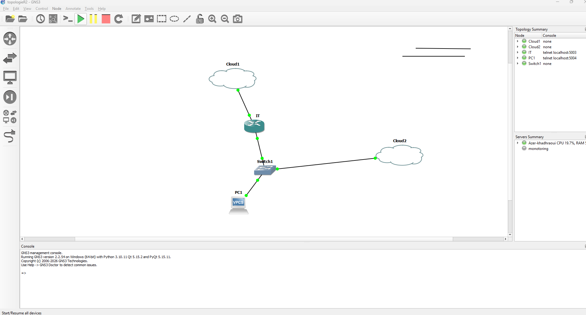 Infrastructure réseau sous GNS3 et VMware